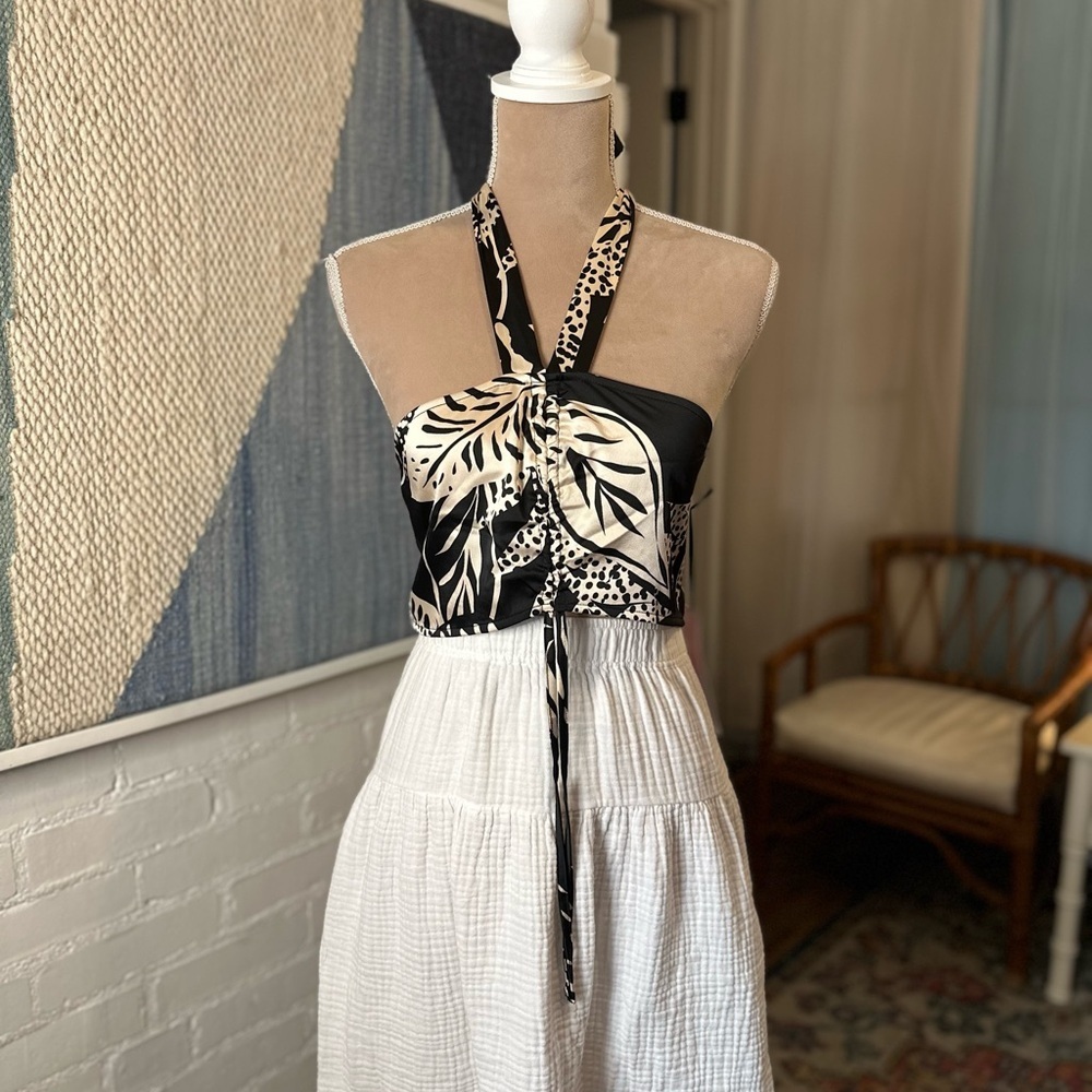 Future Collective Alani Noelle Black Animal Print Bandeau Crop Top - Picture 6 of 16